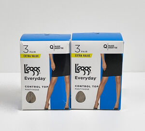 L'eggs Everyday Control Top Pantyhose 6 Pair Q Nude Sheer Toe